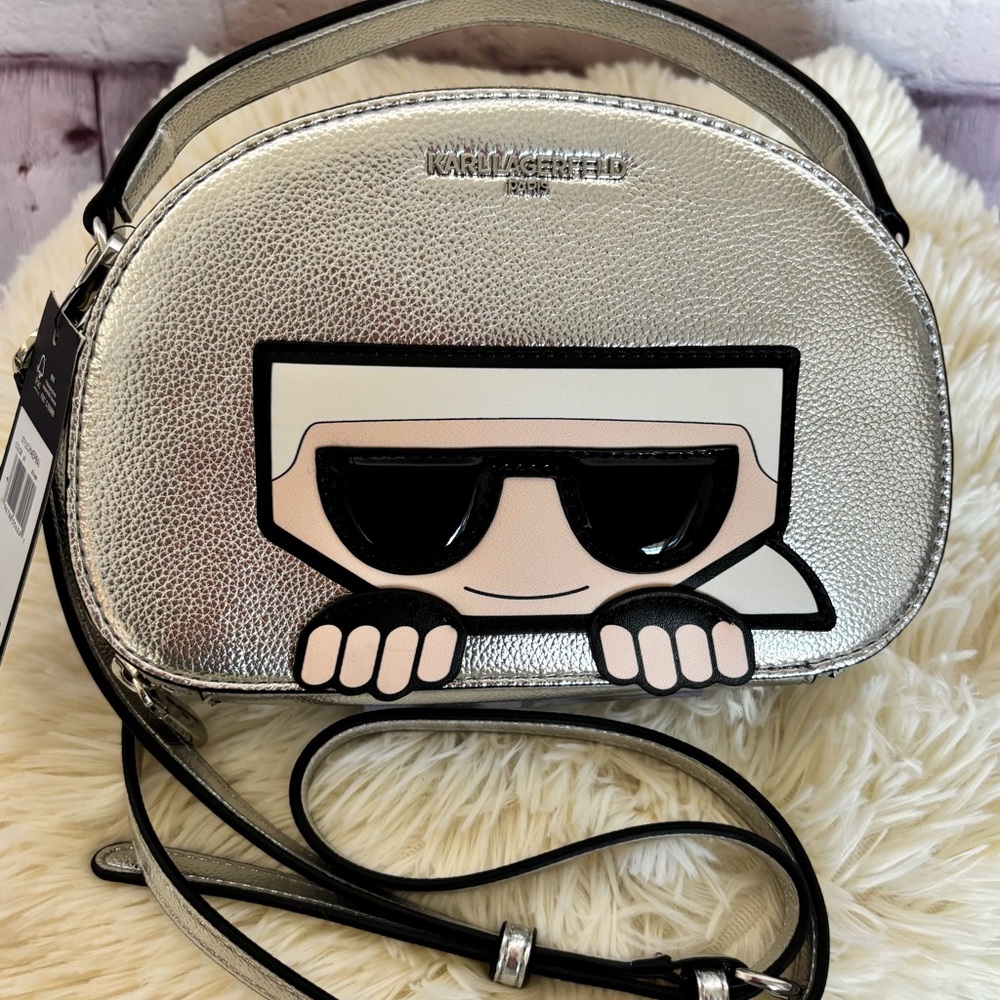 KARL LAGERFELD PARIS Metallic Silver Dome Crossbody Handbag—NWT